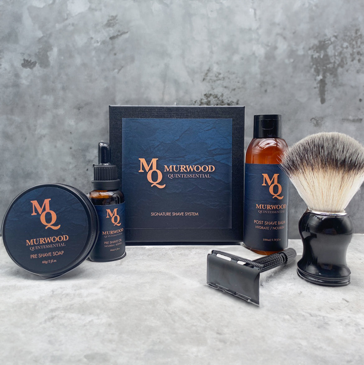complete classic shaving system with sandlewood infused pre shave oil and post shave balm